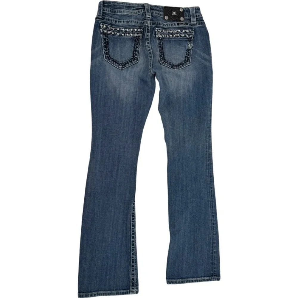 MISS ME 28 *FLAW Bootcut Jeans Blue Mid Rise Rhinestone Embellished Y2K MV5190B7